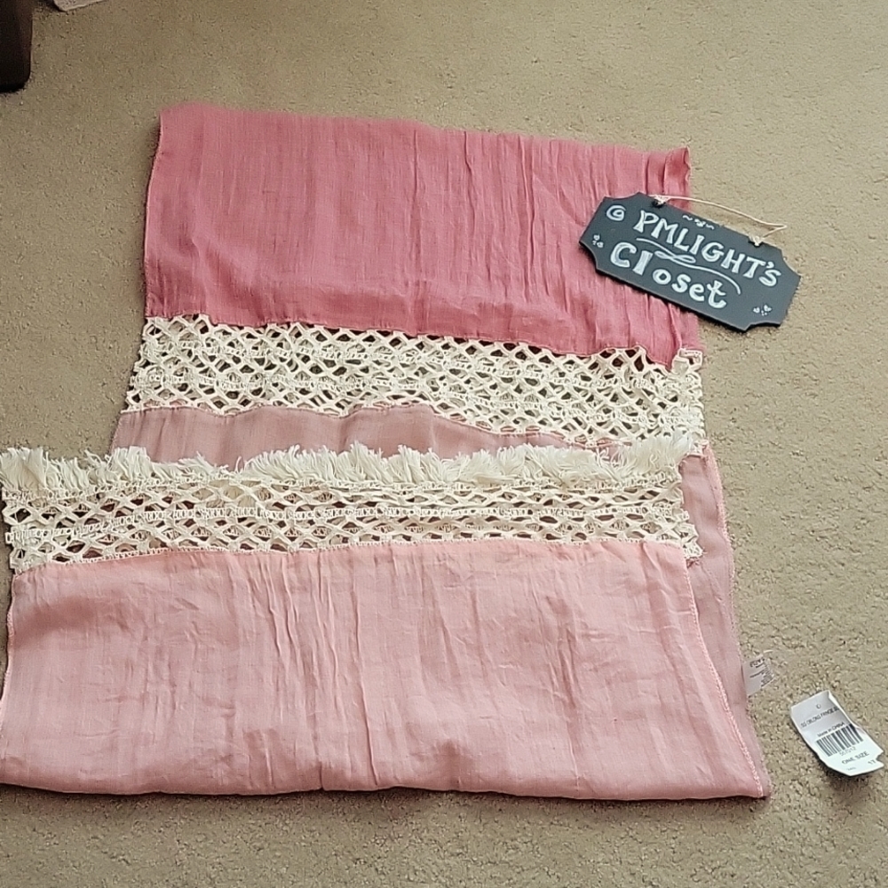Emporio Enzo Oblong Fringe Scarf New Pink Ivory